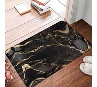 Black Gold Marble Patterned Rectangular Rubber Doormat, Indoor Outdoor Carpet Entrance Mat, 15.7 X 23.6 Inches