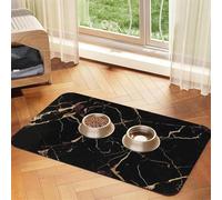 Black Gold Marble Pet Feeding Mat Absorbent Pu Leather Dog Cat Food Mats Contain Spills Protects Floors, Anti-Slip Rubber Backing Dog Bowl Mats Easy Clean Pet Placemats 30x45cm