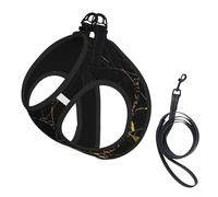 Black Gold Marble Print Adjustable Harness Leash Set For Cats And Dogs, Soft Breathable Kitten Puppy Mesh Vest With Reflective Design, Escape-Proof Lead For Small Pets Walking Training
