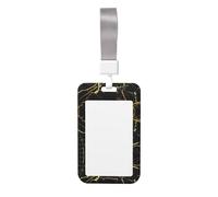 Black Gold Marble Print Id Card Holder,Badge Holder with Lanyard,Work Pass Protector for Office Staff School Nurse