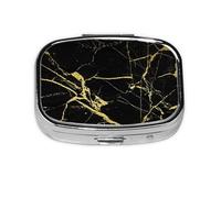 Black Gold Marble Print,Meta Pill Box 2 Compartment Medicine Case,Portable Organizer