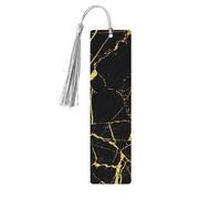 Black Gold Marble Print Reading Page Markers Wooden Bookmarks, 5pcs Wood Bookmarks with Tassels, Gifts for Men Women