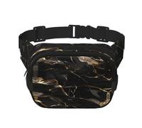 Black Gold Marble Print Square Waist Purse Double Layer Fanny BagTrendy Travel Waist Bag for Men and Women, Black, One Size