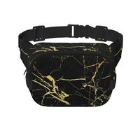 Black Gold Marble Print Unisex Square Double Layer Waist Bag Crossbody Fanny Pack Travel Workout Accessory, Black, One Size