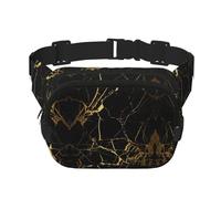 Black Gold Marble Print Waist Pack Square Waist Bag Workout Hiking Running Travel Gym Pretty Zipper Fashion