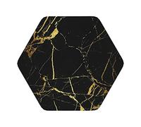 Black Gold Marble Printed Coasters for Drinks Set of 6 PVC Leather Coasters Table Protection Coffee Cup Mat for Bar Kitchen Home - Hexagon