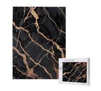Black Gold Marble Printed Jigsaw Puzzle with Storage Box, Wooden Puzzle for Adults and Kids, 500 Pieces Family Fun Decorative Game