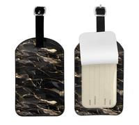 Black Gold Marble Printed Leather Luggage Tag, Durable Baggage Identifier, Soft PU ID Label, for Business Travel