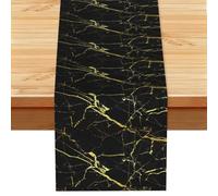 Black Gold Marble Printed Table Runner 13x72in, Spring Decor Table Cloth for Kitchen Dining Table & Holiday Family Gatherings