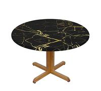Black Gold Marble Round Table Cloth - Decorate The Dining Table Oil and Water Resistant Small for 40"-50" Round Tables