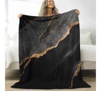 Black Gold Marble Texture Print Throw Blanket for Kids, Elegant Art Soft Cozy Fluffy Flannel Blanket for Girls - 71 x 87 in Warm Fleece Bedding for Teen Sofa Couch Birthday Gift, 180 x 220 cm