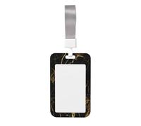 Black Gold Marble Vertical Id Card Badge Holder with Neck Strap, Printed Waterproof Name Card Holder for Work Office Nurse School