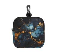 Black Gold Marbled, Coin Purse Square Zipper Storage Bag, Change Pouch with Lobster Buckle Clasp Buckle, Change Purse