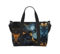 Black Gold Marbled Large-Capacity Travel Bag with Adjustable Shoulder Strap, Suitable for Sports, Fishing, and Fitness.
