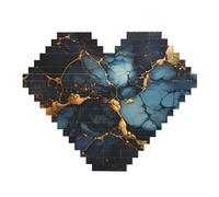 Black Gold Marbled Print Building Brick Block Puzzle - Heart Shaped Picture Puzzles, Wooden Picture Jigsaw Puzzles