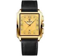 (black,gold) New Rectangular Men's Stainless Steel Strap Simple Fashion Sports Diamond Calendar Quartz Watch Gold Waterproof Wristwatch
