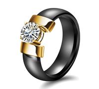 (black,gold, Number 5) 6MM Black and White Ceramic Couple Rings with Zircon Inlay - European and American Fashion