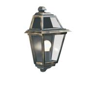 Black & Gold Outdoor Traditional Half Lantern Flush Wall Light IP44