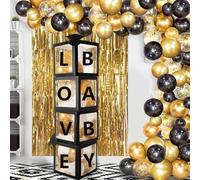 Black Gold Party Decorations,4 Black Balloon Boxes,52 A-Z Letters,105 pcs Gold Black confetti Balloons Garland Arch for Birthday Anniversary Party Supplies (Black Gold)