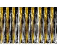Black Gold Party Decorations & Supplies - Balloons, Foil Curtains, Banners, Tableware, Ice Fountains, Cupcake Stand, Banner & Celebration Accessories (Foil Curtain(3pcs 2M X 1M))