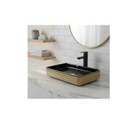 Black Gold Pattern Countertop Basin Sink Premium Above Counter Bowl, Rectangular Shape, 13 inch Wide Bathroom Vanity Sink - Black-Gold, One Size