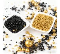 Black Gold Pearl Sprinkles for Cake Decoration, 100g, Mix Size, Edible Sugar Pearls, Edible Gold Cake Topper Decorating, Cupcake, Cookies, Ice cream Topper, Wedding Party, Birthday, Christmas