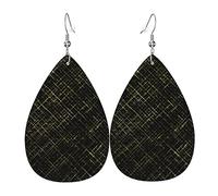 Black Gold Plaid Earrings for Women Girls Leather Lightweight Jewelry Teardrop Dangle Earrings