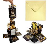 Black Gold Pop Up 16th Birthday Card for Women Man Her Him,16th Birthday Gifts 3D Pop-Up Greeting Card with Note and Envelope for Male Female for Daughter Son Mom Dad Wife Husband Friend