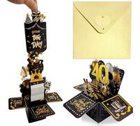 Black Gold Pop Up 40th Birthday Card for Women Man Her Him,40th Birthday Gifts 3D Pop-Up Greeting Card with Note and Envelope for Male Female for Daughter Son Mom Dad Wife Husband Friend