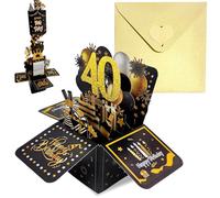 Black Gold Pop Up 40th Birthday Card for Women Men Him Her 40 Years Birthday Gifts,Male Female 40th Birthday 3D Pop-Up Greeting Card with Note and Envelope for Daughter Son Mom Dad Wife Husband Friend