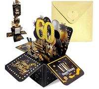 Black Gold Pop Up 60th Birthday Card for Women Men Him Her 60 Years Birthday Gifts,Male Female 60th Birthday 3D Pop-Up Greeting Card with Note and Envelope for Grandma Grandpa Mom Dad Wife Husband