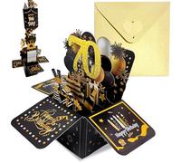 Black Gold Pop Up 70th Birthday Card for Women Men Him Her 70 Years Birthday Gifts,Male Female 70th Birthday 3D Pop-Up Greeting Card with Note and Envelope for Grandma Grandpa Mom Dad Wife Husband