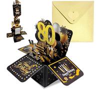 Black Gold Pop Up 80th Birthday Card for Women Men Him Her 80 Years Birthday Gifts,Male Female 80th Birthday 3D Pop-Up Greeting Card with Note and Envelope for Grandma Grandpa Mom Dad Wife Husband