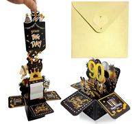Black Gold Pop Up 90th Birthday Card for Women Man Her Him,90th Birthday Gifts 3D Pop-Up Greeting Card with Note and Envelope for Male Female for Daughter Son Mom Dad Wife Husband Friend