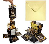 Black Gold Pop Up Birthday Card for Women Man,Birthday Gifts for Her Him,Male Female Birthday 3D Pop-Up Greeting Card with Note and Envelope for Daughter Son Mom Dad Wife Husband Friend