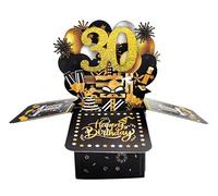 Black Gold Pop Up Birthday Cards 30th Birthday 3D Popup Greeting Cards Handmade with Notecards Envelope High-End Novelty Greeting Card for Friends Colleague Family Relative