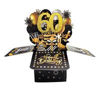Black Gold Pop Up Birthday Cards 60th Birthday 3D Popup Greeting Cards Handmade with Notecards Envelope High-End Novelty Greeting Card for Family Relative Elder