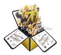 Black Gold Pop Up Birthday Cards 70th Birthday 3D Popup Greeting Cards Handmade with Notecards Envelope High-End Novelty Romance Gift for Elder Family Relative