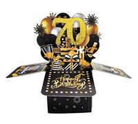Black Gold Pop Up Birthday Cards 70th Birthday 3D Popup Greeting Cards Handmade with Notecards Envelope High-End Novelty Greeting Card for Elder Family Relative