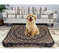 Black Gold Printed Mandala Floor Cushion 35x35 LARGE Pillow Cover, Boho Hippie Bohemian Oversize Seating Chic dog bed Indian Pouf Ottoman Handmade COVER ONLY (Ombre Black Gold)
