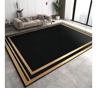 Black Gold Rectangular Border Area Carpet, 180x300cm, Luxury Nordic Minimalist Art Kitchen Rugs, Low Pile Soft Foldable No Crease Home Decor Easy Clean Non Slip Rugs for Nursery