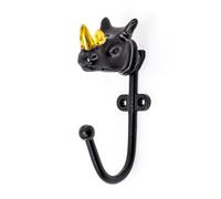 Black & Gold Rhinoceros Wall Hook | Safari Rhino Wall Mounted Coat Hook | Jungle Wildlife Animal Head Hanger Hook - 12cm