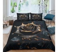 Black Gold Rose 3 Pieces Bedding Duvet Cover Boys Comforter 3D Print Cover Teens Bedroom Decor Gold Leaf Quilt Cover Microfiber Soft Modern Bedspread,Double with Pillowcases Double(200x200cm)