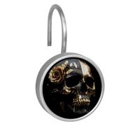 Black Gold Rose Skull Shower Curtain Hooks, Rustproof Shower Curtain Rings for Bathroom, Stainless Steel Shower Hooks for Shower Curtain Rod, Decorative Shower Curtain Hangers Set of 12