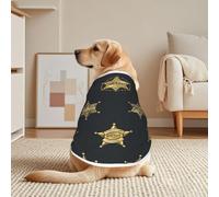 Black Gold Sheriff Stars Mesh T-Shirt For Large Pets | Breathable Mesh With A Pullover Design, Short Sleeves, And White Trim.