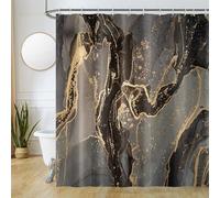 Black Gold Shower Curtain, Uiiooazy Abstract Marble Effect Bath Curtain Mildew and Mould Resistant Waterproof Polyester Fabric Washable Opaque Shower Curtain Set with 12 Hooks for Bathroom 180Wx180Hcm