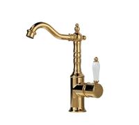 Black Gold Silver Antique Bathroom Faucet Deck Mounted Single Hole Brass Basin Sink Faucet Hot Cold Mixer Crane Vanity Water Tap (Gold Short)