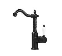 Black Gold Silver Antique Bathroom Faucet Deck Mounted Single Hole Brass Basin Sink Faucet Hot Cold Mixer Crane Vanity Water Tap (Black Short)