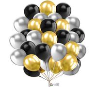 Black Gold Silver Balloons 12 Inch Metallic Chrome Balloons for Birthday Wedding Balloon Arch Balloon Garland Decorations Anniversary Party Supplies Pack of 25