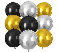 Black Gold Silver Round Foil Balloons 9 pcs,Metallic Giant 4D Round Balloons 22 Inch for Birthday Wedding Baby Shower Graduation Party Decoration